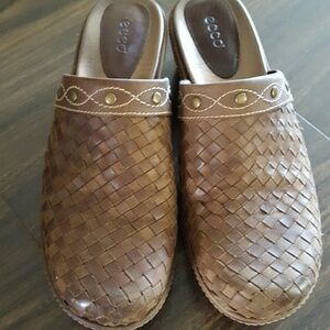 Ecco Brown Woven Leather Mules